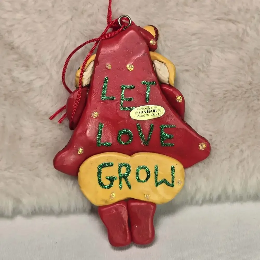 Silvestri Handcrafted “Let Love Grow” Santa Ornament Red & Yellow Glitter Xmas